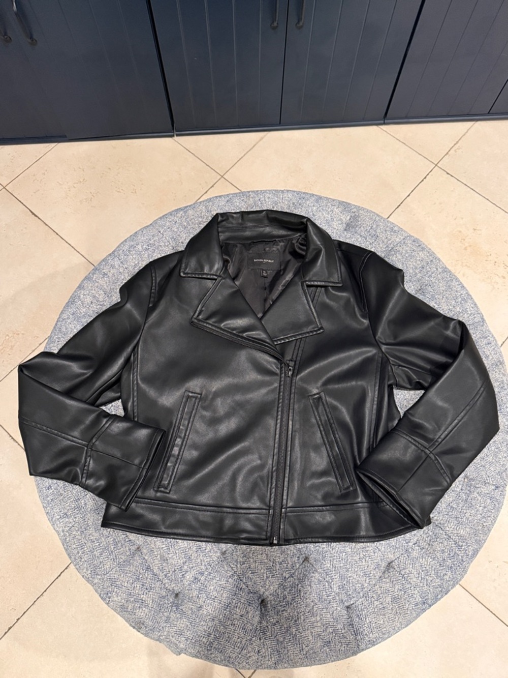 Banana Republic Black Vegan Leather Moto Jacket XL EUC
